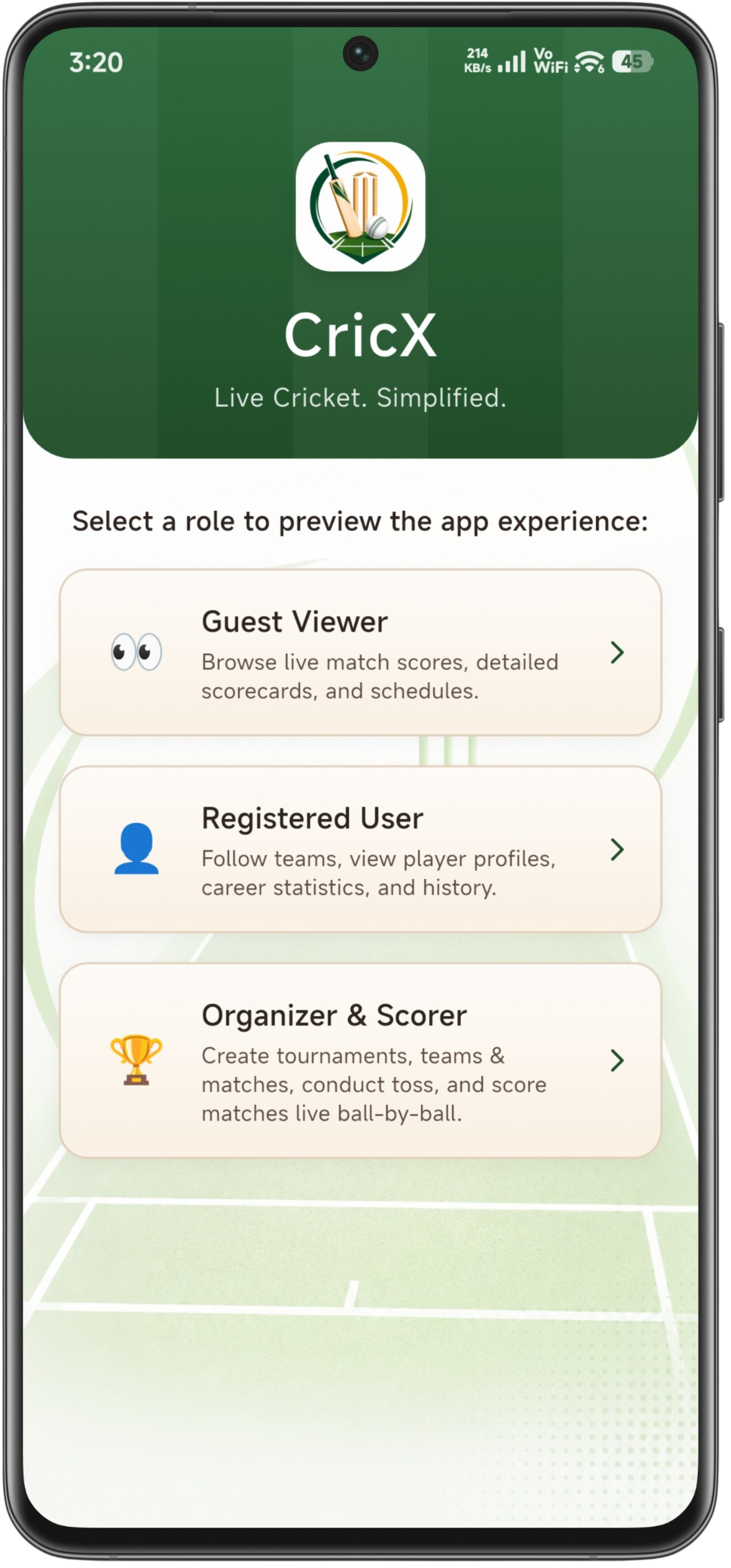 CricX screen 1
